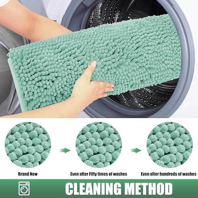 IM HOME Chenille Absorbent Outdoor Doormat 36" x 24", Washable Muddy Door Mats for Dog Non Slip Indoor Doormat Dog Mat for Muddy Paw Front Inside Doormats for Entryway Seafoam Green