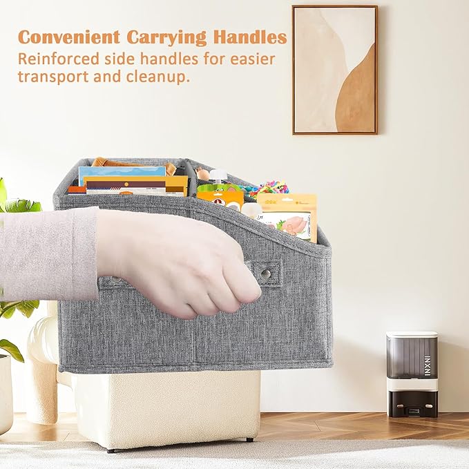 Dog Storage Organizer,Dog Treat Container Bin,Collapsible Fabric Storage Box for Pet Treats with dividers,Dog Stuff Container for Dog Treats Stick/Pet Canned Food/Packaged Snacks-Grey