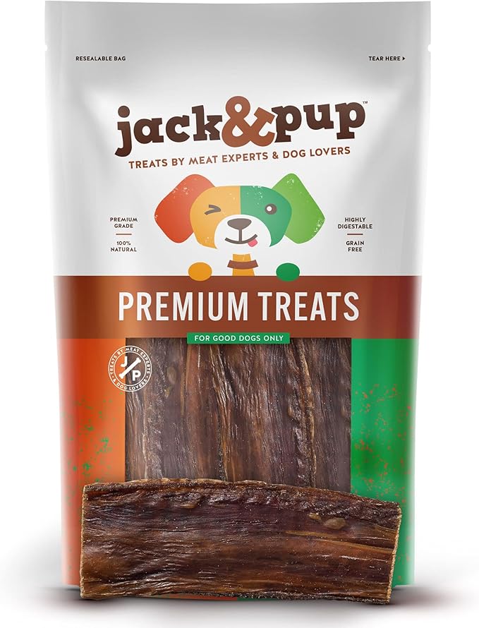 Jack&Pup Gullet Jerky | 6" Beef Gullet Jerky Chew for Small Dogs | Single Ingredient Dog Treats with Glucosamine for Natural Joint Support (25 Pk)