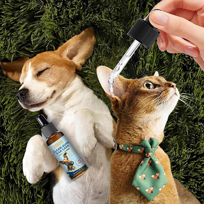 BARAVI Clean Aura Ear Care for Dogs & Cats - 3.38 fl oz (100ml) Natural Formula, Nourish & Soothe Pet Ear Comfort (Blue, S)