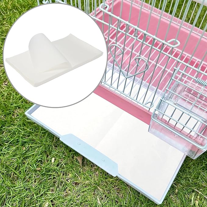 100 Pcs Bird Cage Liner Papers, 20 x 11 inch Non-Woven Gravel Liner Paper for Bird Cage, Disposable Cage Paper Liners Precut Absorbent Bird Cushion Paper Pad Accessories for Parrot Pet Cages