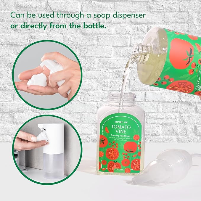 ROMIIE ZOI Foaming Hand Soap Refill Gift Set – Tomato Vine Scent – 3 Pack (33.8 Fl Oz Each) with Refillable Dispenser, Chemical-Free & Moisturizing Formula – Bulk Refills Setfor Bathroom & Kitchen