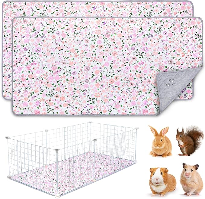 2 Pack Guinea Pig Bedding, Washable Guinea Pig Cage Liner Reusable Guinea Pig Mat Waterproof Guinea Pig Bedding for Cage, Super Absorbant Guinea Pig Pee Pads for Small Animals Hamster Rabbit Squirrel