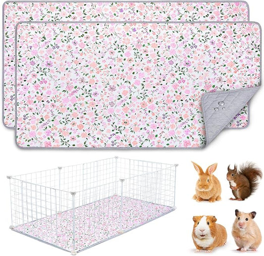 2 Pack Guinea Pig Bedding, Washable Guinea Pig Cage Liner Reusable Guinea Pig Mat Waterproof Guinea Pig Bedding for Cage, Super Absorbant Guinea Pig Pee Pads for Small Animals Hamster Rabbit Squirrel