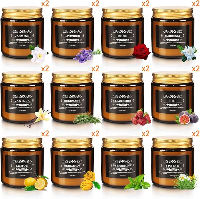 24 Pcs Scented Candles with Added Natural Essential Oils, 3.05oz, Suitable for Various Festivals, Parties, Yoga, and Home Scene
