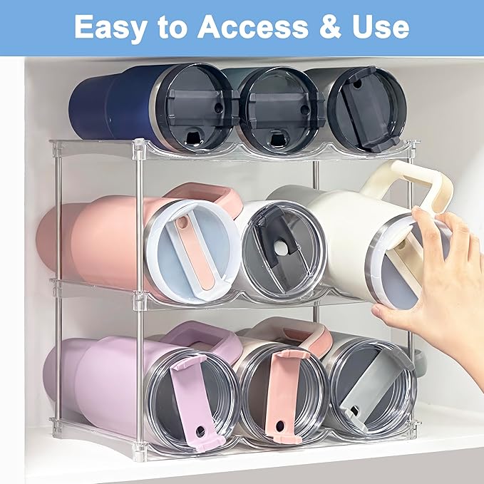 Water Bottle Organizer - Stanley Cup Holder for Cabinet Stackable Water Bottle Holder, Kitchen Pantry Organizers and Storage for Stanley Tumbler 40oz, Tumbler Storage Organizer, 2 pack