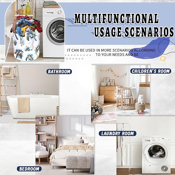 Sea Turtles Laundry Basket Foldable Ocean Animal Turtle Laundry Hamper With Handle Oxford Cloth Portable Clothes Storage Organizer Basket 18.9"x16.5" Laundry Bag For Laundry Room/Bedroom/Bathrooms