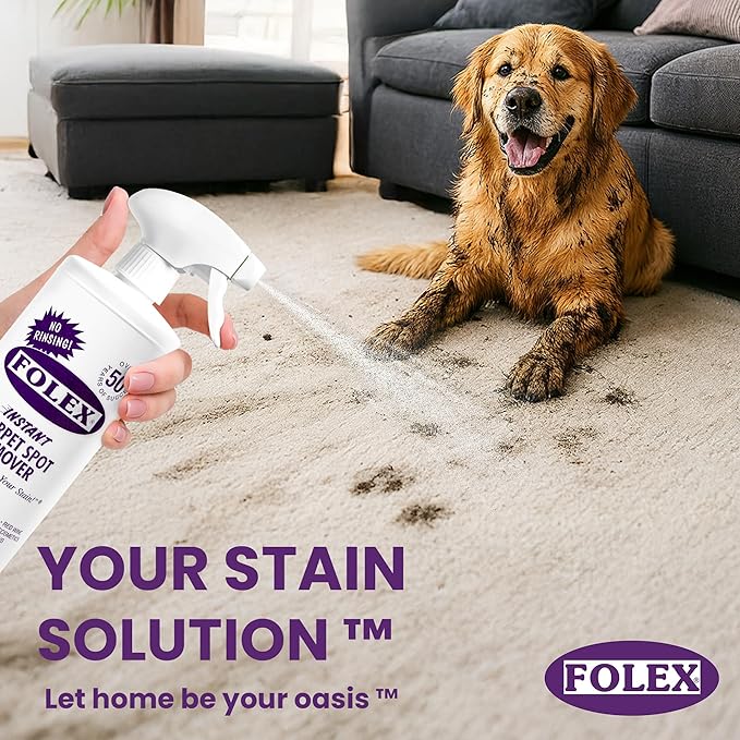 FOLEX Instant Carpet Spot Remover 32 oz – Powerful Stain Remover for Carpets, Upholstery & Rugs – Eliminates Pet Stains, Grease, Red Wine, Food, Makeup & More – With Reusable Cleaning Cloth – 2 Pack