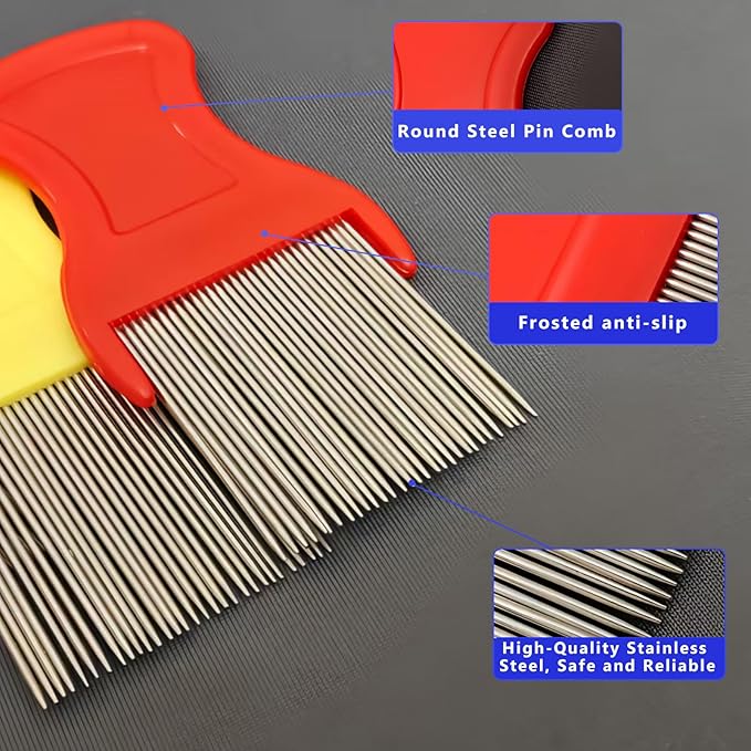 Lice Comb, 8 Pcs Flea Comb, Hair Double Sided Fine Tooth Combs, Removal Dandruff,with Metal Teeth,Stainless Steel Louse and Nit Combs for Head Lice Treatment