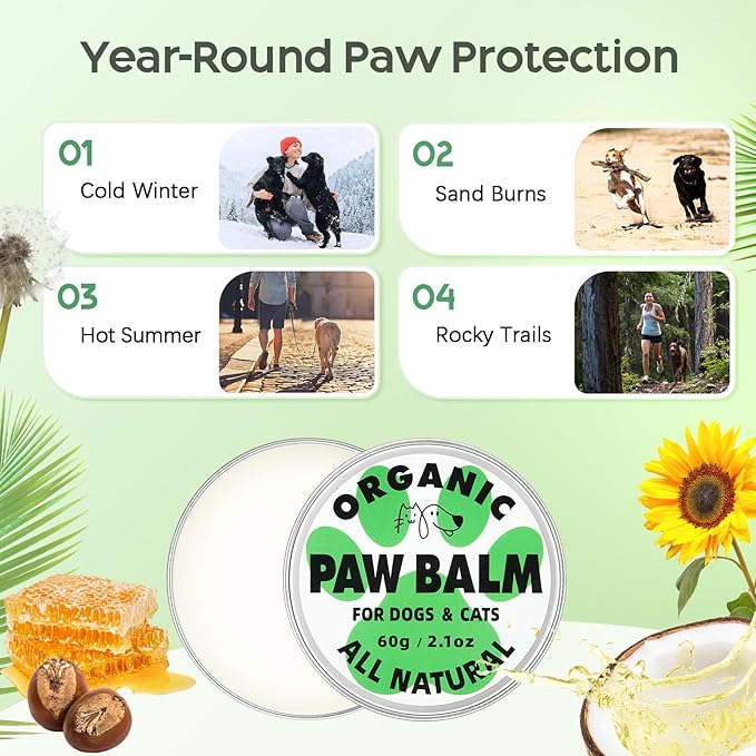 Dog Paw Care Kit, No-Rinse Foam Dog Paw Cleaner with Silicone Brush & Natural Lick-Safe Dog Paw Balm for Heal Dry Cracked Paws & Nose for Dogs & Cats