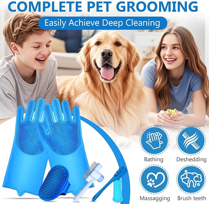 nooepc 6PCS Dog Washing Gloves Pet Grooming Gloves Dog Bath Supplies Dog Bath Brush Silicone Gloves for Dogs and Cats Bathing Dog Comb Dog Toothbrush
