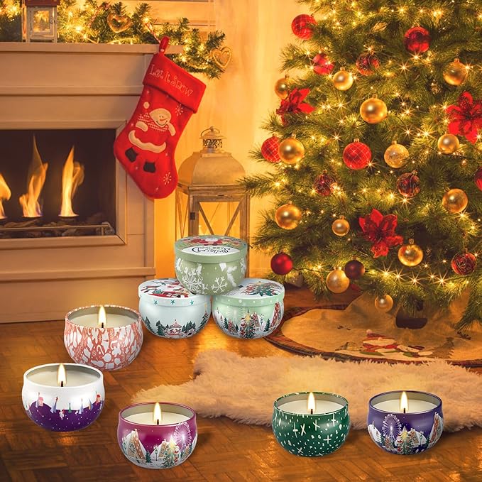 24Pack Christmas Scented Candle Tins Gift Set - Soy Wax Festive Candles 2.5oz- Long Lasting Burn time for Christmas Thanksgiving Gifts Holiday Decor & Gifting.