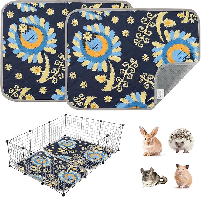 Tanice Guinea Pig Cage Liner, 2 Pack Guinea Pig Mats, Reusable Rabbit Cage Liner, Washable Guinea Pig Pee Pads for Small Animals 18" x 24"