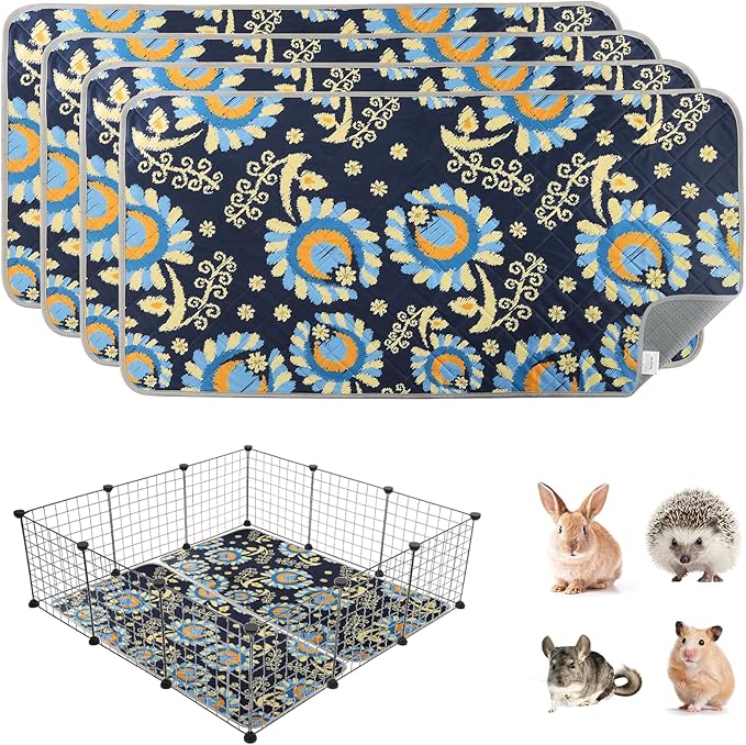 Tanice Guinea Pig Cage Liner, 4 Pack Guinea Pig Mats, Reusable Rabbit Cage Liner, Washable Guinea Pig Pee Pads for Small Animals 48" X 24"