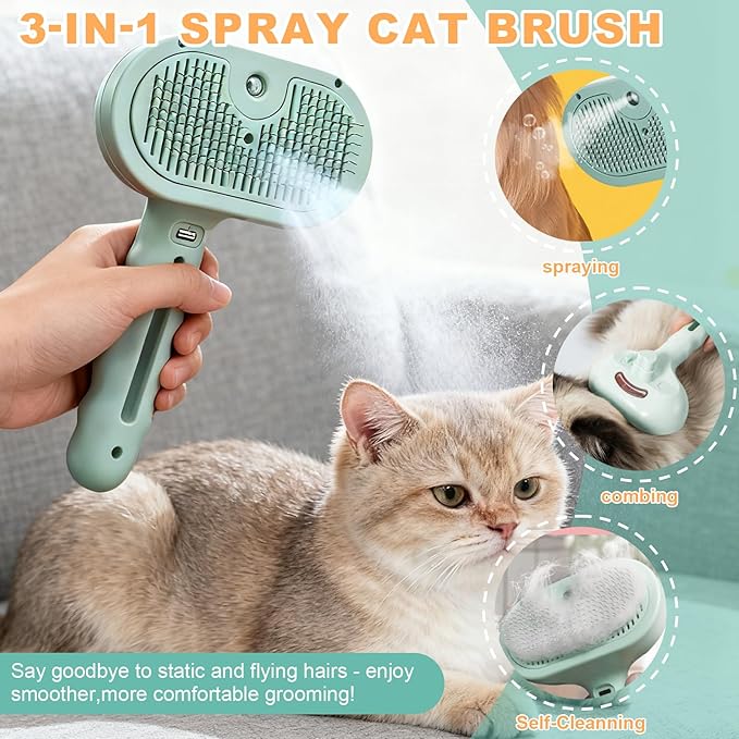 Pet Steam Brush for Dogs and Cats, 3 in 1 Steam Grooming Brush for Hair Shedding and Removal, Cleaning Spray Comb with Mist for Long-Haired Pets, Include Flea Comb, Nail Clippers, 2 Pet Toothbrushes