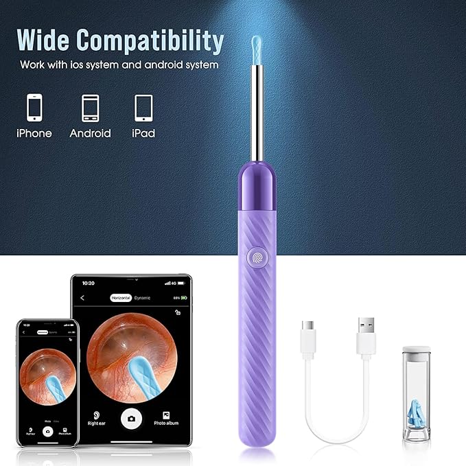 Ear Wax Removal - 1080P Camera Earwax Remover Tool - Ear Canal Cleaner - Ear Cleaning Kit - Ear Camera for iOS & Android (Purple)