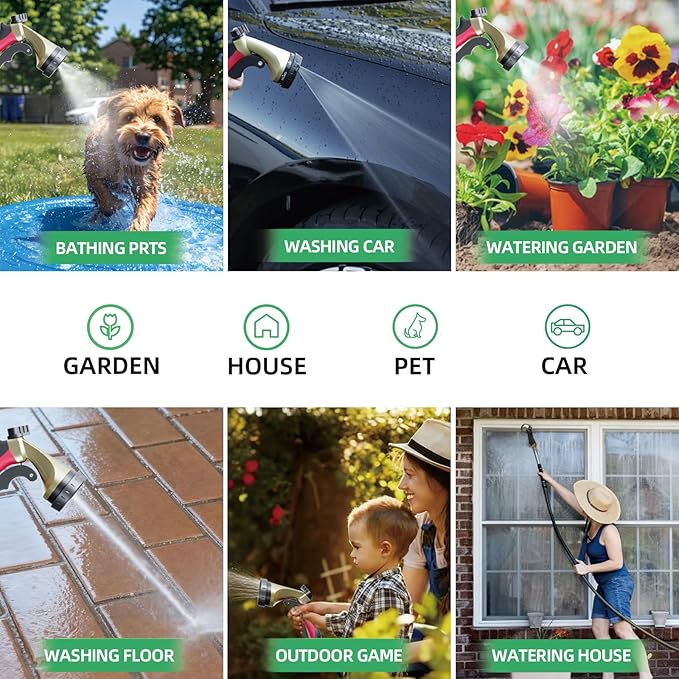 Heavy Duty Garden Hose Sprayer Nozzle, Water Hose Nozzle with 7 Spray Patterns, High Pressure Garden Sprayer with Adjustable Button & Lockable Trigger for Watering Plants & Lawns, Washing Cars, Pets