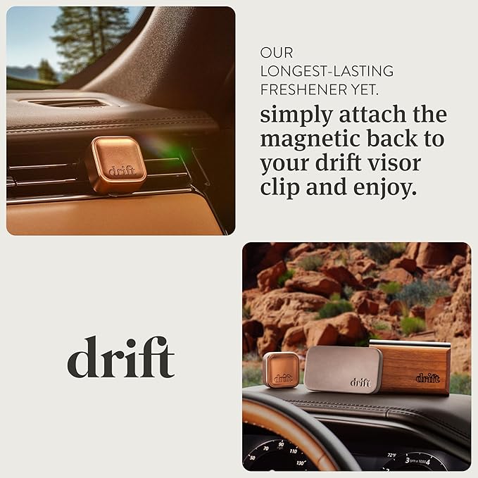 Drift Metal Vent Clip 3x Refills - Car Air Freshener - Scent Diffuser for Car - Metal Odor Eliminator - Amber