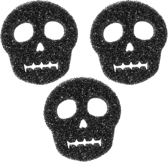 3 Pcs Dual Sided Scrub Sponge Multi Functional Cute Temperature Sensitive Non Scratch Dish Sponge for Washing Dishes Kitchen Bathroom(Skull,Black)