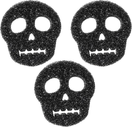 3 Pcs Dual Sided Scrub Sponge Multi Functional Cute Temperature Sensitive Non Scratch Dish Sponge for Washing Dishes Kitchen Bathroom(Skull,Black)