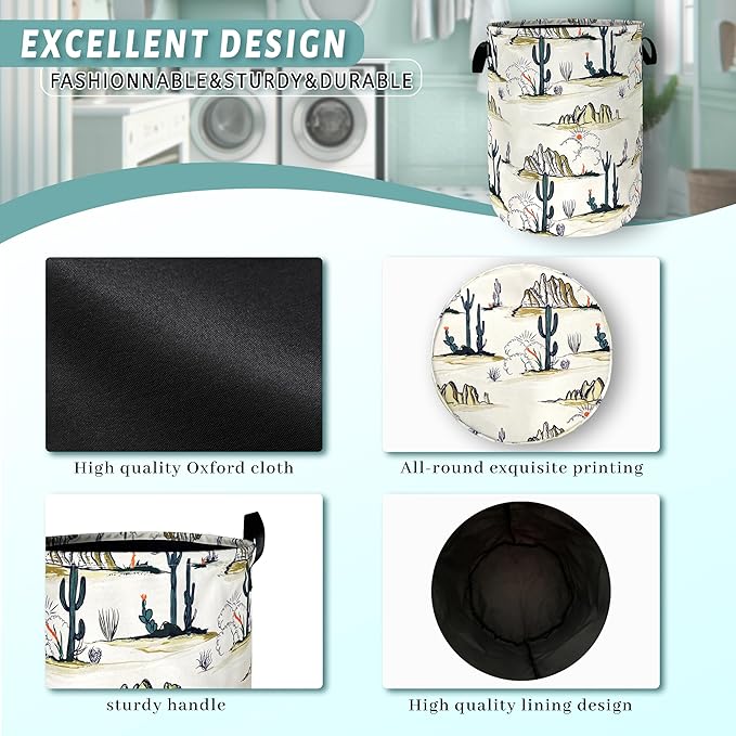 Tropical Cactus Laundry Basket Foldable Oxford Cloth Western Laundry Hamper With Handle Portable Clothes Storage Basket 18.9 X 16.5 Inch Storage Bag For Laundry Room/Bathroom/Bedroom