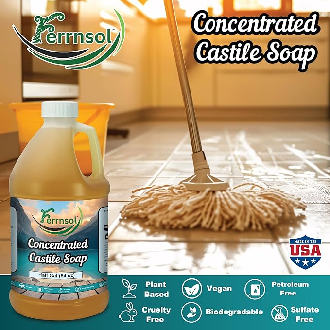 1/2-gal Concentrated Castile Gel Soap – Unscented, Fragrance-Free – Ultra Thick Natural Cleaner for Hands, Laundry, and Surfaces – Biodegradable – 64oz Refill