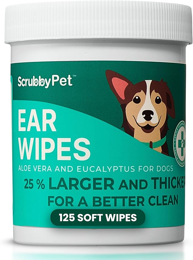 Dog Ear Wipes for Dogs | Extra Thick with Aloe Vera & Eucalyptus | 250 Count | Hypoallergenic Ear Cleaner for Dogs with Pearl Texture for Deeper Clean
