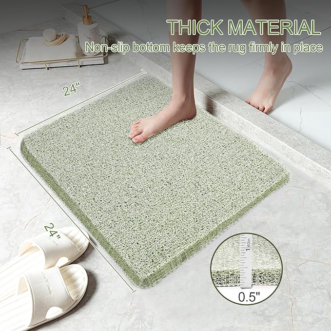 Joyhalo Shower Mats for Showers Anti Slip for Elderly, 24'' x 24'' Non Slip Bath Mat for Inside Shower, Bath Tub Mats for Bathroom Non Slip for Shower, PVC Loofah Bathroom Mats, Mint Green