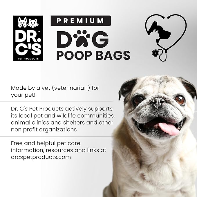 100% Certified Compostable Dog Poop Bags - Dr. C's Premium Dog Poop Bags - 120 Bags / 8 Rolls, Extra thick, Leak Proof, Unscented, Plant Based and Earth Friendly