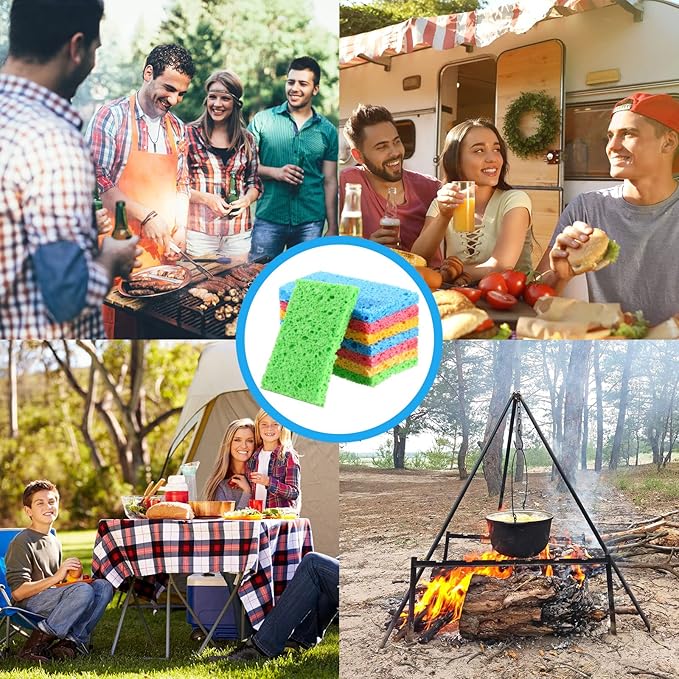 Zhengmy 48 Pieces Kitchen Sponge Bulk Natural Sponges for Dishes Compressed Wood Pulp Sponges Cleaning Sponge Without Scratching for Kitchen Bathroom, 3.9 x 2.4 x 0.12 Inch (Multicolor)