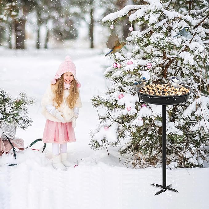 28In Freestanding Birdbaths Bowl Outdoor, Free Standing Garden Bird Bath Bird Feeder Bowl with Metal Stake, Detachable Decoration Spa Birdfeeder for Garden Patio Yard Lawn, New Upgrade(A)