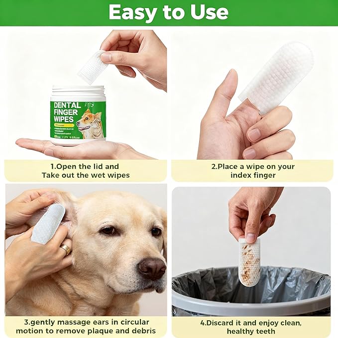 60 Pcs Dog Ear Cleaner Wipes, Ear Finger Wipes for Dogs & Cats, Dog Ear Wipes- Cleaning, Soothing, & Deodorizing Itchy Ears, Pet Health Supplies for Dog Small Animal Cat