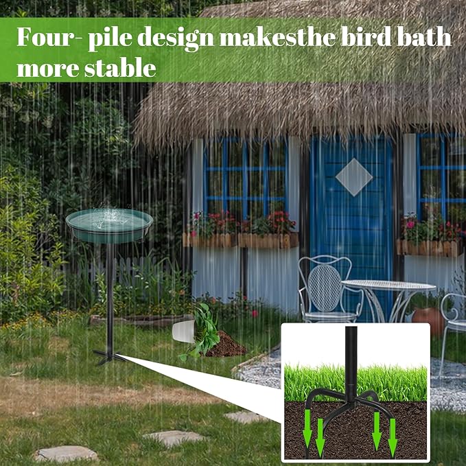 35.5In Freestanding Birdbaths Bowl Outdoor, Standing Garden Bird Bath Bird Feeder Bowl with Metal Stake, Detachable Decoration Spa Birdfeeder for Garden Patio Yard Lawn, 4 Spiky Feet (D)