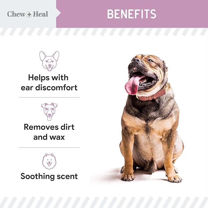 Chew + Heal Labs Dog Ear Cleaner - OTIC Medicated Dog Ear Buildup Drops for Dirt and Wax - 4 oz Advanced Flush with Chlorohexidine and Ketoconazole - Made in The USA