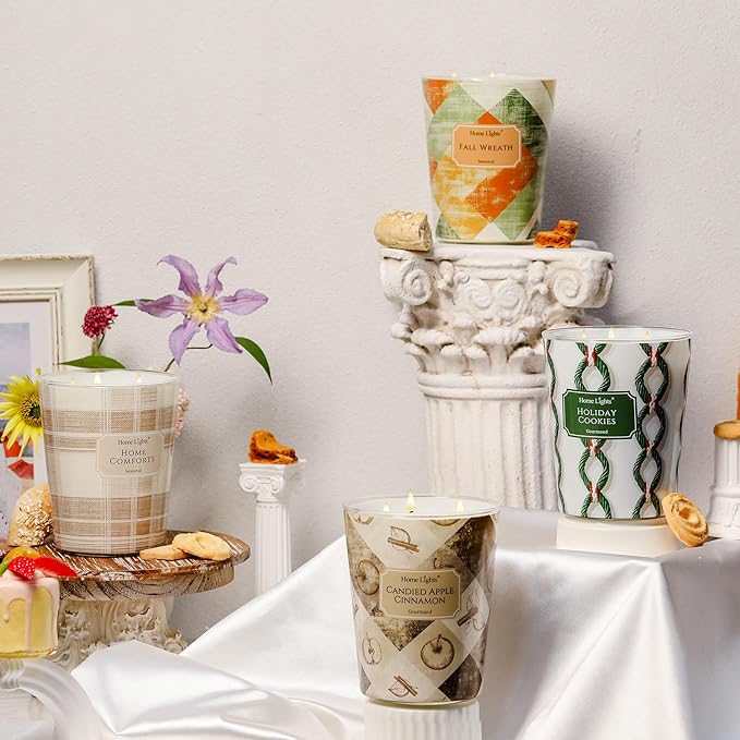 HomeLights Home Comforts Scented Candles | 34oz Soy Candles Rustic Modern 3-Wick Large Candle Jars | Ideal Candle Gifts for Events, Home Decor Stress, Relief & Relaxation