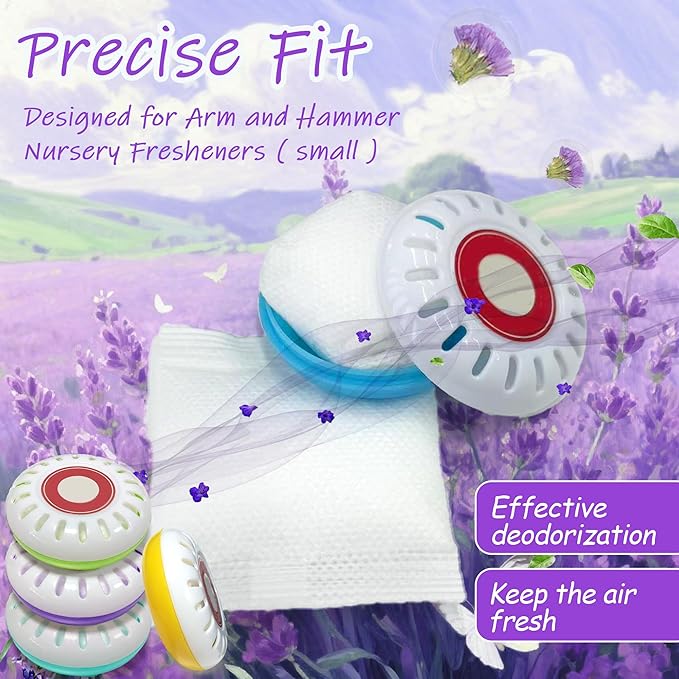 24 PCS Baking Soda Refills For Munchkin Nursery Fresheners, Lavender Scented Deodorizers Odor Absorber Compatible with Arm and Hammer Diaper Pail Deodorizing discs