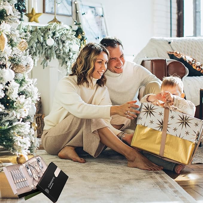 FAMILIFE Gifts for Women, Manicure Set Professional Manicure Kit 11 in 1 Nail Kit Nail Clippers Tools Stainless Steel with Rose Gold Leather Case Travel Sets