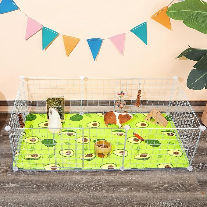 Bienbee Guinea Pig Bedding, 2 Pack 47" x 24" Reusable Guinea Pig Cage Liner Waterproof and Absorbent Small Animal Bedding Washable Pee Pads for Small Pet Hamster Rabbit Squirrel, Avocado