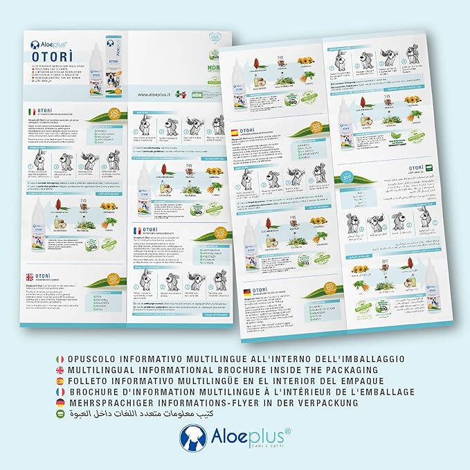 Otorì Cat and Dog Ear Cleaner 125ml - Ear Drops for Dogs and Cats, 100% Natural Organic Aloe Arborescens, Tea Tree Oil, Soothing and Emollient, Against Dog Itching, Mites, Wax