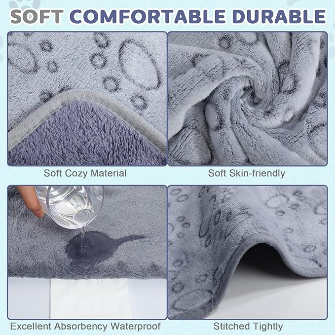 Reginary 4 Pcs Waterproof Guinea Pig Blankets Washable Small Animal Fleece Bedding Absorbent Guinea Pig Cage Liners Reusable Pet Pee Pad Sleep Mat for Hamster Ferret(Adorable Paw,24 x 16 Inch)