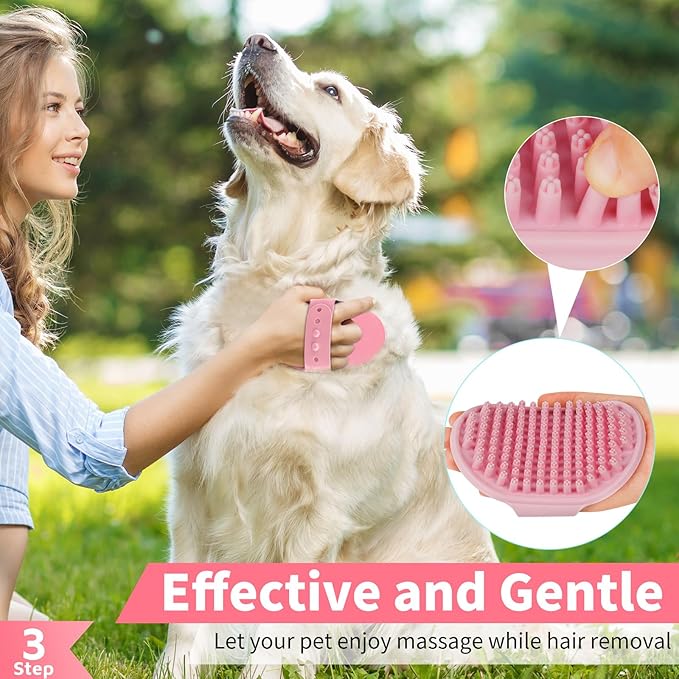 Comotech 6PCS Dog Bath Brush & Dog Toothbrush | Adjustable Handle Shampoo Brush & Scrubber for Short & Long Haired Dogs & Cats | Effectively Solve Odor & Stain Removal Problems (Pink Red Pink)