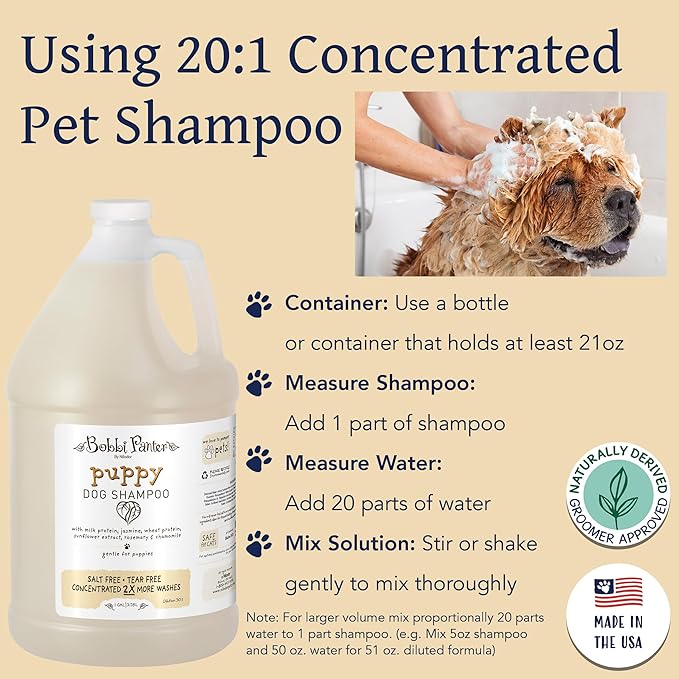 Bobbi Panter Puppy Dog Shampoo, Milk & Honey Fragrance, Nourishing & Gentle, Concentrated 30:1, 1 Gal., Made in The USA