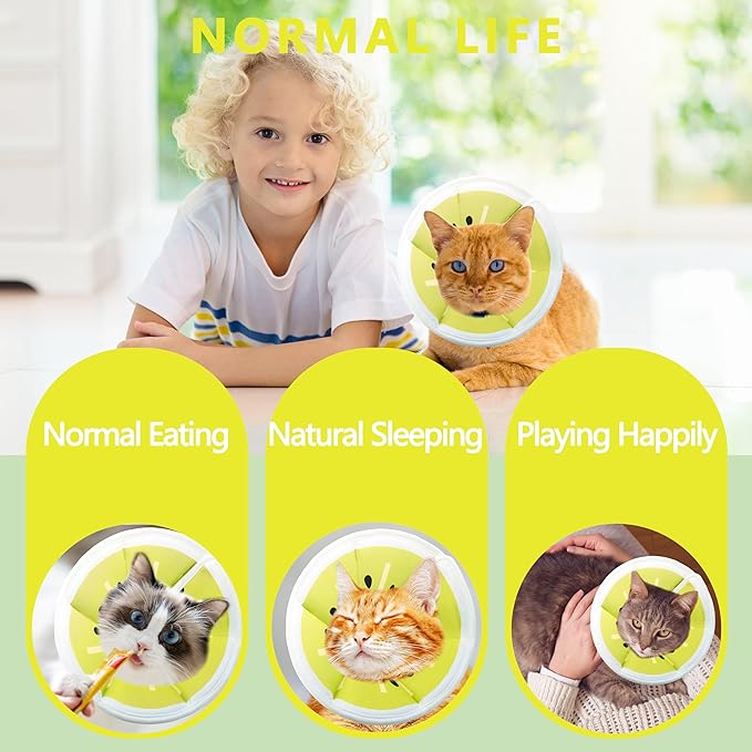 Soft Adjustable Cat Cone Collar, Comfortable Cat Recovery Collar Suitable for Various Types of Cats,Elizabethan Neck Protective Collar for Cats After Surgery (Gold Kiwi, Small)