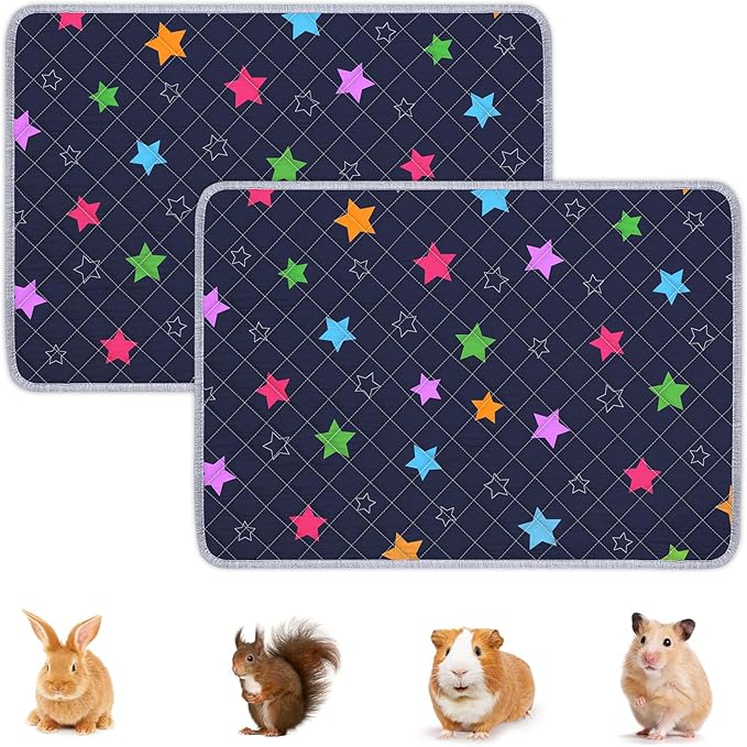 2 Pack Guinea Pig Bedding, Washable Guinea Pig Cage Liner Reusable Guinea Pig Mat Waterproof Guinea Pig Bedding for Cage, Super Absorbant Guinea Pig Pee Pads for Small Animals Hamster Rabbit Squirrel
