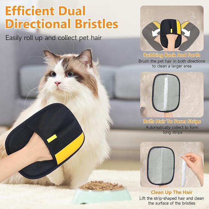 Pet Hair Removal Glove,2 Pcs Newly Upgraded Pet Hair Remover Gloves for Cats & Dogs,9.45″ Large Electrostatic Pet Hair Gloves,Reusable Pet Hair Remover Tool for Couch Clothes Carpet Car Seat