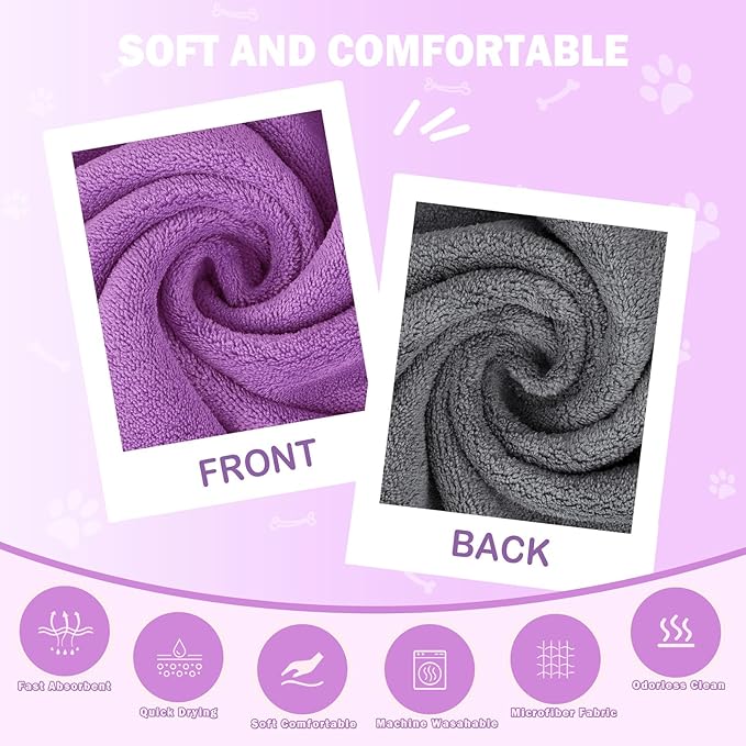 MICOOYO 3PCS Dog Towels for Drying, Super Absorbent Pet Grooming Towels, Quick Drying Dog Bath Towels for Puppy Cats (Violet, Pink, Green, S)