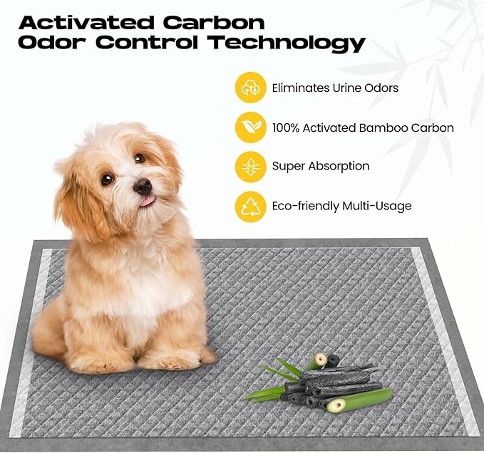 Dog Pee Pads for Dogs XXL 30"x36" Charcoal Puppy Pads 15 Counts Extra Large Disposable Activated Carbon Super Absorbent Full Edge-Wrapping Pee Pads Odor-Control Training Pads（Simplified Version）