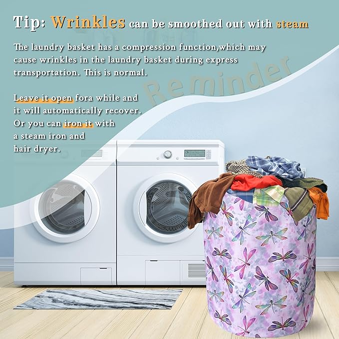 Watercolor Dragonfly Laundry Basket Foldable With Handles Tote Bag Oxford Cloth Colorful Laundry Hamper Clothes Storage Bucket Toy Organizer 18.9"x16.5" For Bathroom/Laundry/Bedroom