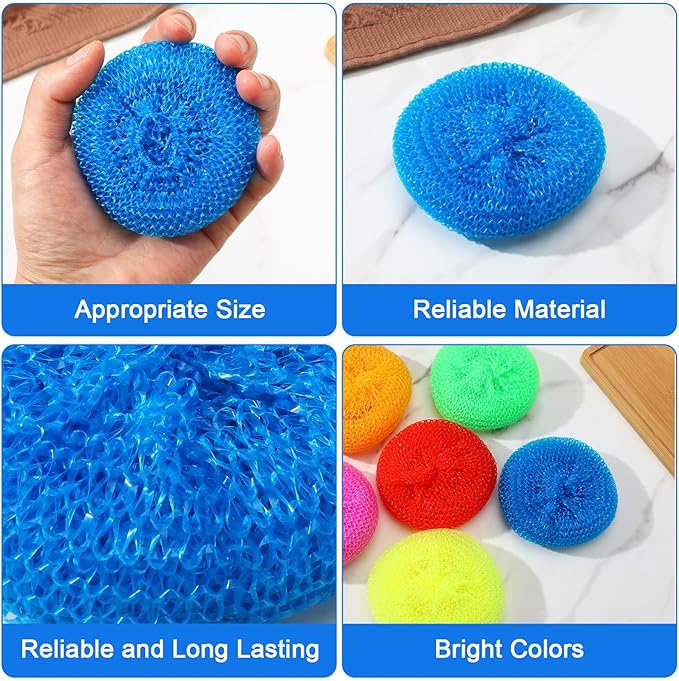 120 Pieces Plastic Dish Round Pot Scrubbers for Dishes Kitchen Scouring Pad Nylon Assorted Color Reusable Dish Washing Poly Mesh Non Scratch Scour Pads for Household Cleaning
