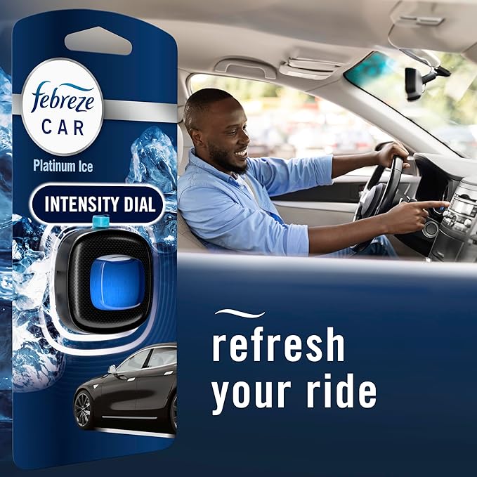 Febreze Car Air Freshener Vent Clip Platinum Ice Scent, .07 oz. Car Vent Clip, Pack of 4